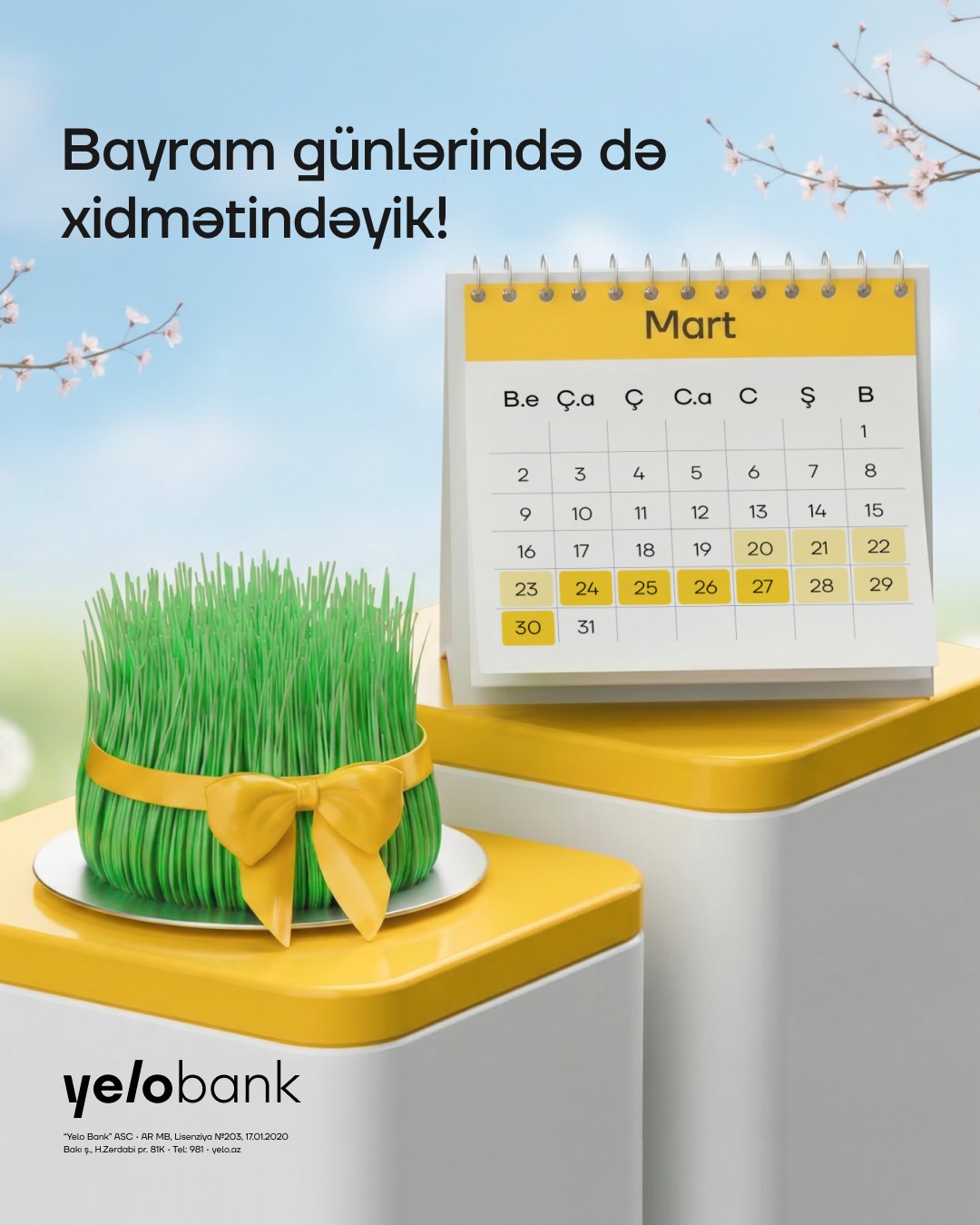 Yelo Bank bayram günlərində də xidmətindədir